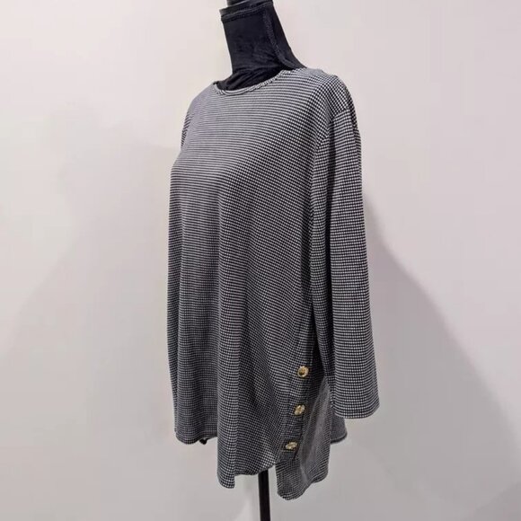 Chicos Black White Houndstooth Ponte Knit Top Button Detail Size 4 Button Tunic - Picture 4 of 7